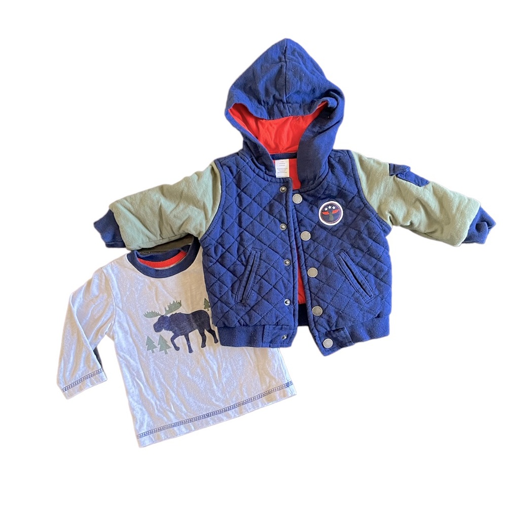 BOGO 12 mos. Little Me winter puffer coat and long sleeved moose set
